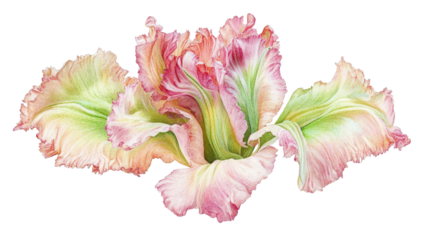 Ruffled parrot tulip in pink and green Transparent background, PNG file