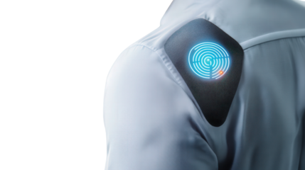 Smart posture monitoring patch, Transparent background, PNG file