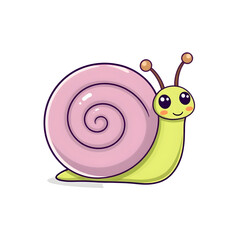 Cute Cartoon Snail with Pink Shell & Big Eyes - Adorable Vector Illustration for Kids, Nature & Animals