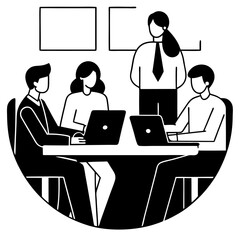 Business team in a modern office meeting - flat vector illustration
