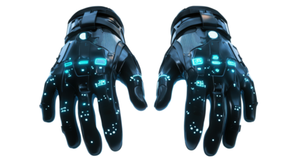Smart safety gloves with sensors, Transparent background, PNG file