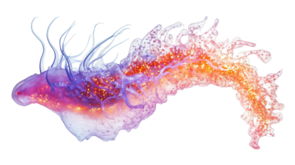 Sea pen with glowing tendrils, Transparent background, PNG file