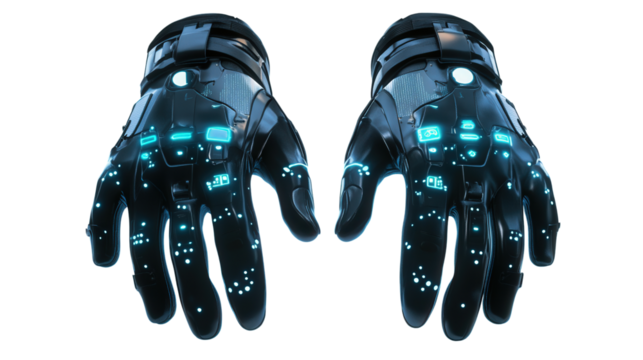 Smart safety gloves with sensors, Transparent background, PNG file
