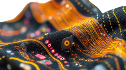 Smart textile patch with sensors, Transparent background, PNG file