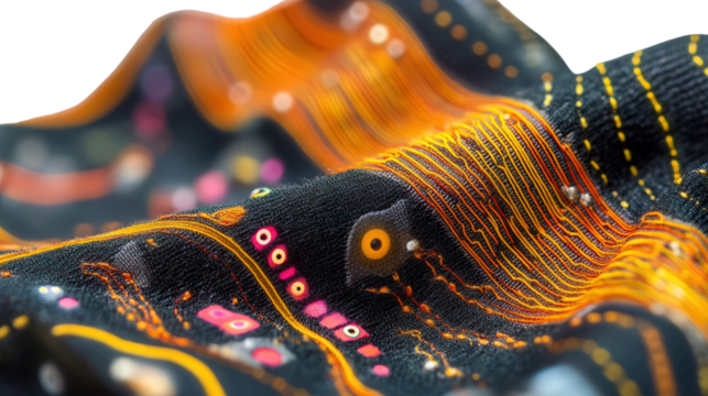 Smart textile patch with sensors, Transparent background, PNG file