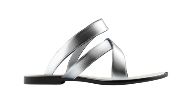 Silver strappy evening sandals, Transparent background, PNG file