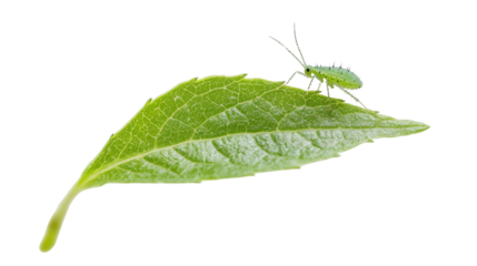 Small aphid on leaf fragment Transparent background, PNG file