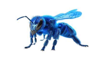 Small blue bee on landing pose Transparent background, PNG file