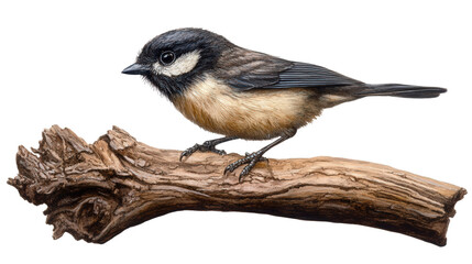 Small charming chickadee perched Transparent background, PNG file