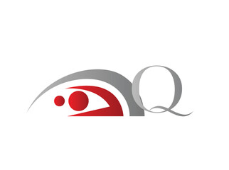 Monogram logos combining stylized alphabet letters (A–Z) with an abstract eye symbol and curved lines, representing observation, surveillance, or focus. The red and grey q