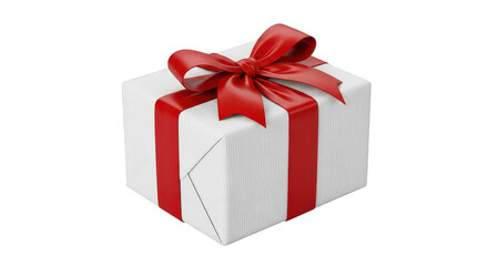 White gift box with red ribbon
