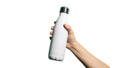 White insulated water bottle held