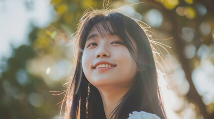 Portrait of a beautiful young woman smiling and looking at camera. Woman portrait