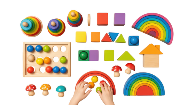 Wooden colorful toys collection