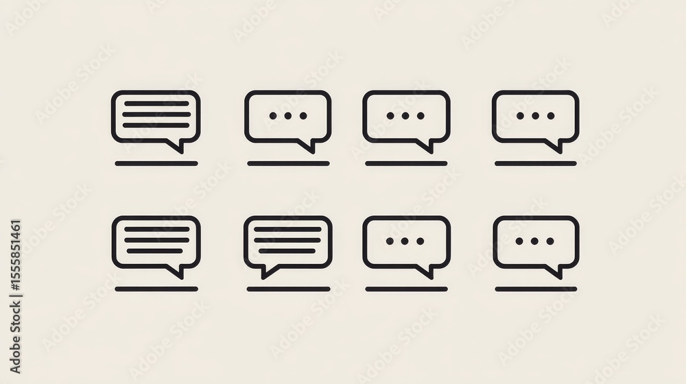 Fototapete minimalistic set of black-outlined speech bubble icons arranged in two rows on a light beige backgro