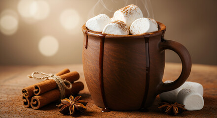 Warm Cozy Hot Chocolate with Marshmallows and Cinnamon Sticks Perfect Winter Drink