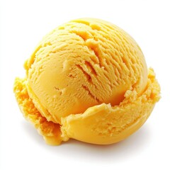 Mango sorbet ice cream scoop isolated on white background.