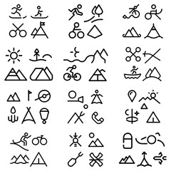 Collection of outline icons including search, settings, stars, trash, and other common symbols