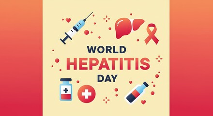 World Hepatitis Day awareness graphic featuring medical symbols.