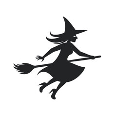 Fototapeta premium Witch On Broomstick Solid Silhouette
