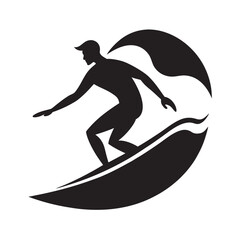 Surfer Riding Wave Silhouette Art
