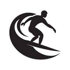 Surfer Riding Wave Silhouette Art
