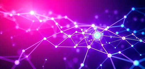 Abstract atomic purple background with digital network links, representing AI, big data, and cloud storage,  computing,  digital background