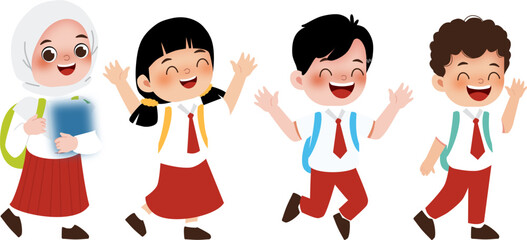 Student go to school different poses