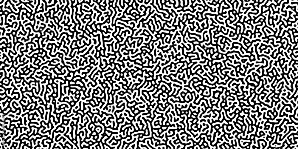 Poster Turing reaction diffusion monochrome seamless pattern with chaotic motion .Linear design with biological shapes. Organic lines in memphis. abstract turing organic wallpaper background .	