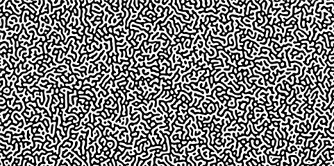 Turing reaction diffusion monochrome seamless pattern with chaotic motion .Linear design with biological shapes. Organic lines in memphis. abstract turing organic wallpaper background .	