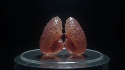 A striking close-up of a human adrenal gland, rendered in layered transparent glass with sharp directional lighting, highlighting its distinct cortex and medulla against a dark, moody background.