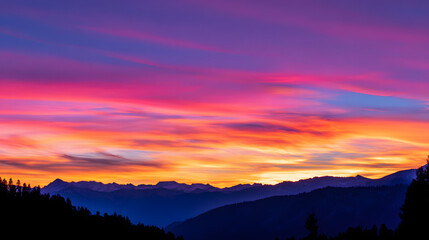 Obraz premium Golden peaks under a vibrant orange and purple sky, showcasing nature's majestic beauty.