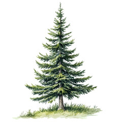 A Subalpine Fir Tree, watercolor painting vector, isolated on a white background.