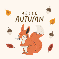 Wild animal isolated, autumn cute forest animal, kids vector, design for posters, stickers, banners
