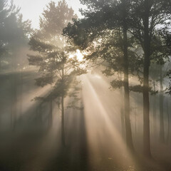 misty morning in the forest