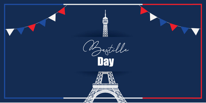 Celebratory Bastille Day Design with French Elements and National Colors. A creative design celebrating Bastille Day featuring French national colors, iconic symbols, and festive decorations.