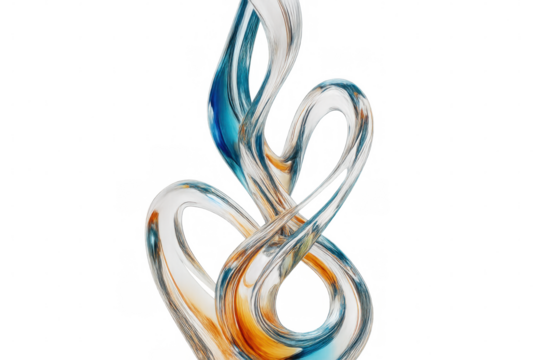 Colorful glass ribbons creating an abstract swirling shape on a transparent background, perfect for modern and artistic designs