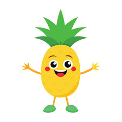 cheerful cartoon pineapple character vector icon isolated on white background