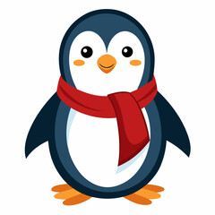 Cartoon style penguin on snow, animal, vector, transparent background 