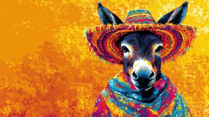 Obraz premium Donkey dressed in a vibrant traditional Mexican-style costume. 