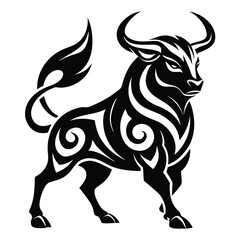 vector illustration of a bull black and white silhouette vector icon isolated on white background