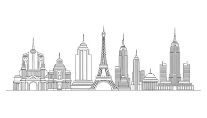 Modern City Skyline Line Art Vector Illustration Design