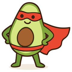 avocado superhero cartoon character flat color vector illustration template design