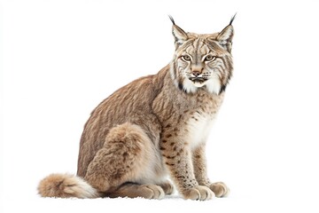 Isolated Eurasian Lynx Sitting White Background