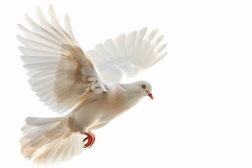 Isolated Pigeon Flying Spread Wings on White Background