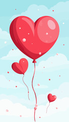 Heart-shaped balloons floating in the sky with clouds  
