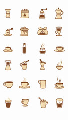 Coffee-related icons in minimalist design with brown color scheme  