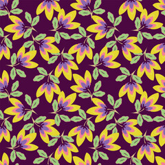 Tropical flower pattern seamless, silhouette of blooming, hand drawn botanical, Floral leaf for spring and Summer time, natural ornaments for textile, fabric, wallpaper, background design.
