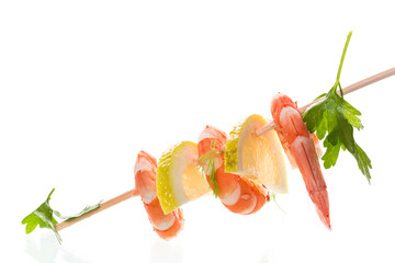 Ready to eat red shrimps with lemon isolated