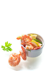 Seafood red shrimps with lemon isolated